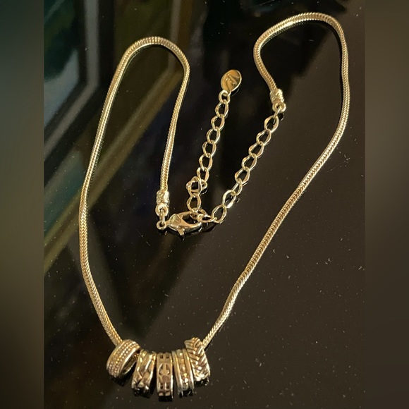 3 for $30 Gold Tone Chain Necklace with 5 Gold Tone Oval Textured Slides Signed - Picture 3 of 6